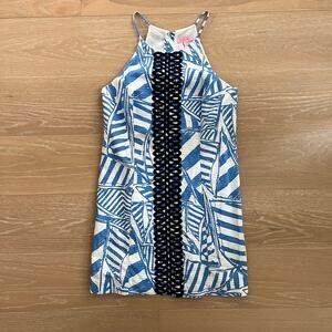 Lilly Pulitzer Annabelle Bay Blue Yacht Sea Rope Lace Shift Dress sz 6